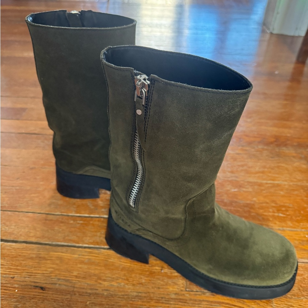 Miista Gunda Dark Green Suede Heeled Boots in box - Picture 7 of 9